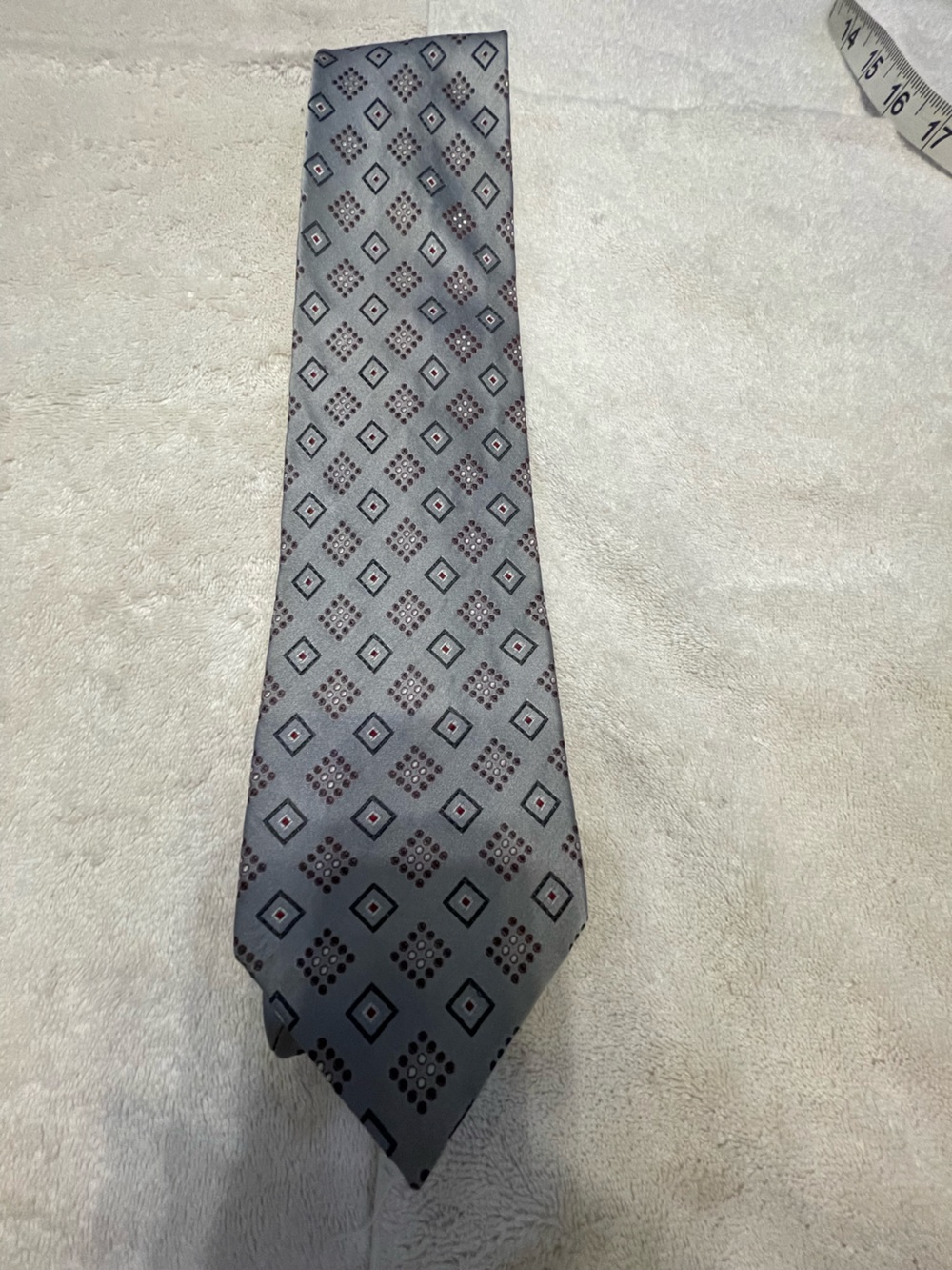 Stafford Gray Geometric Silk Tie with Subtle Burgundy Accents
